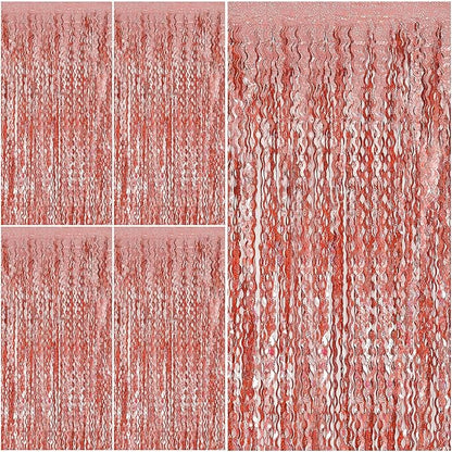 Rose Gold Tinsel Foil Fringe Curtains Wavy Backdrop by BOMSI
