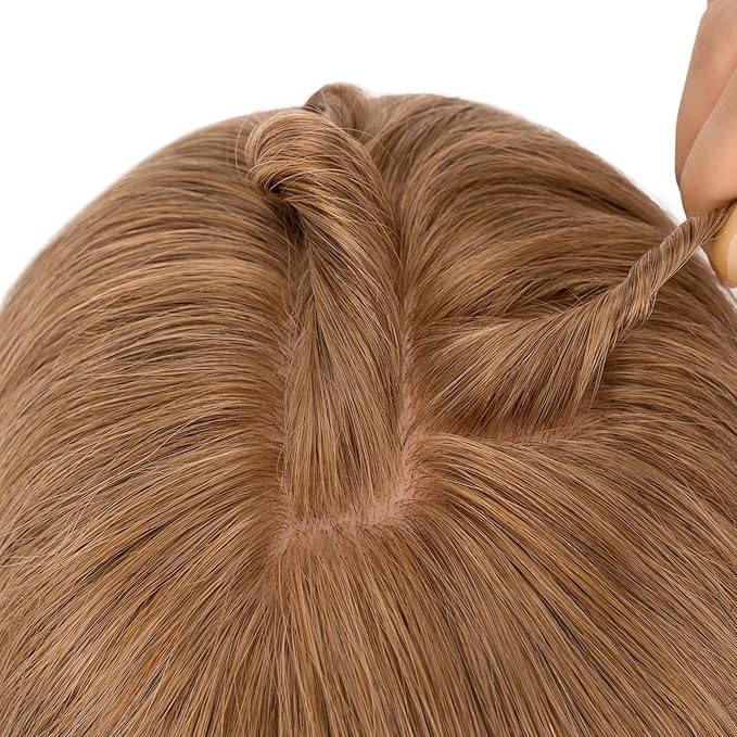 Hairro Human Hair Toppers Free Parted, 3.5x4.7" Base Hand-wovened 100% Real Hairpieces, with Invisible Clips-in for Women, for High Hairline/Adding Volume on Top, 12 Inch Blondish Brown