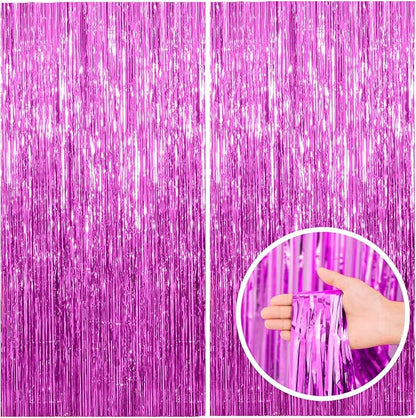 2 Pack Hot Pink Party Backdrop Birthday Decorations Tinsel Curtain Party by BOMSI