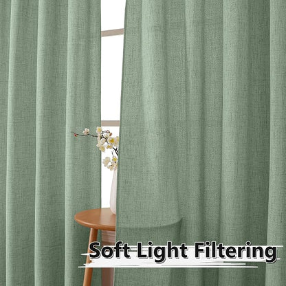 Tollpiz Linen Curtain Bedroom Rod Pocket Semi Sheer Curtains Burlap Light - Image 2