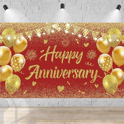 Wedding Anniversary Banner Red Gold Happy Decorations by Unknown