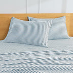JELLYMONI 100% Natural Cotton Striped King Pillowcases Set, 2 Pack White and Grayish Blue Stripes Pattern Printed Pillow Covers with Envelope Closure(Pillows are not Included)