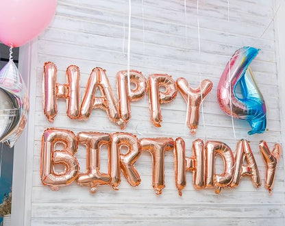 Rose Gold Happy Birthday Balloon Banner, 16 Inch Foil Mylar Happy Birthday - Image 4