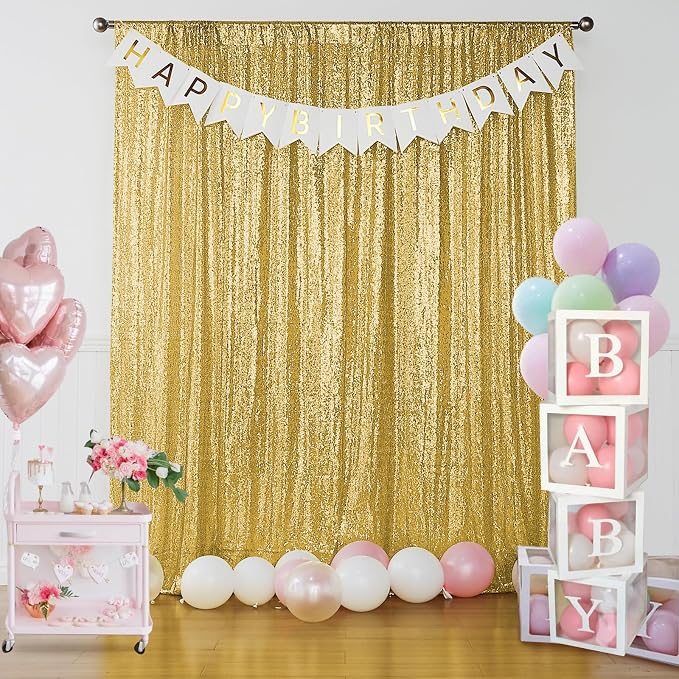 Sugargirl Gold Sequin Backdrop Curtain 4FTx8FT Glitter Gold Background Drapes - Image 2