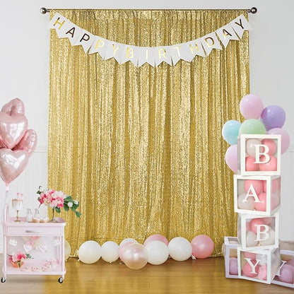 Sugargirl Gold Sequin Backdrop Curtain 4 Panels 2FTx8FT Glitter Gold Background - Image 8