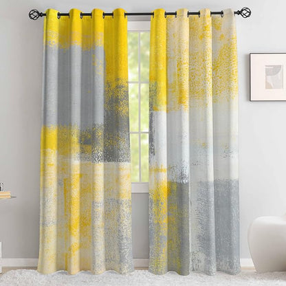 Asuexpect Yellow Window Curtain Yellow Grey Abstract Thermal Insulating Drapes - Image 3