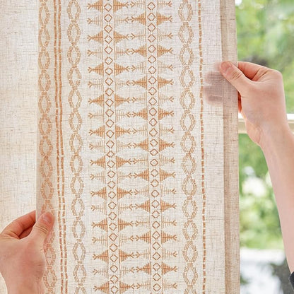 jinchan Boho Curtains Embroidered Linen Blend Window Curtains - Image 3