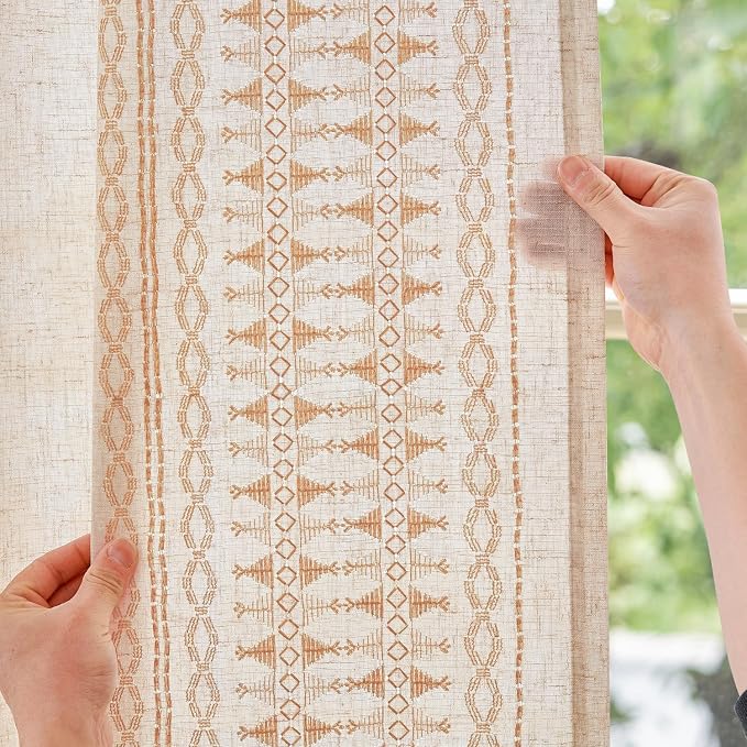 jinchan Boho Curtains Embroidered Linen Blend Window Curtains - Image 3