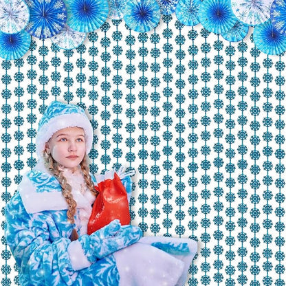 BRAVESHINE Blue Hanging Foil Fringe Snow Flakes Party Snowflake Backdrop | 2 - Image 7