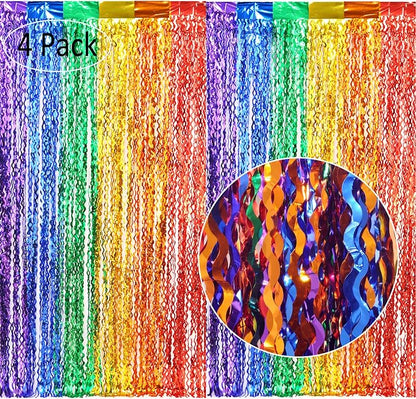 4 Pack Wavy Rainbow Foil Fringe Curtains - Image 3