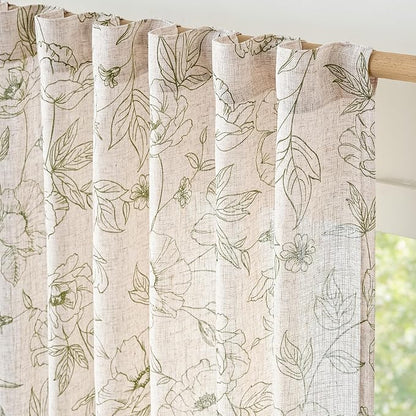 jinchan Floral Linen Curtains for Living Room 63 Inch Length Green Flower - Image 5