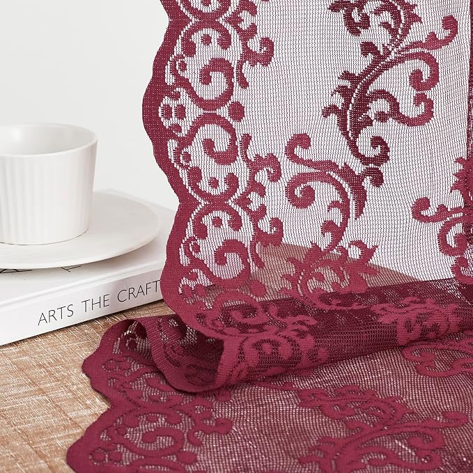 FOLKSIDE Burgundy Lace Curtains - Image 4