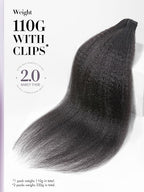 LUVME Invisible Clip in Hair Extensions, Kinky Straight Real Human Hair Remy Hair Clip ins for Women, Natural Human Hair, 16 inch 110g 7Pcs, Natural Black