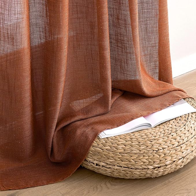 MIULEE Burnt Orange Fall Linen Curtains 120 Inch - Image 7