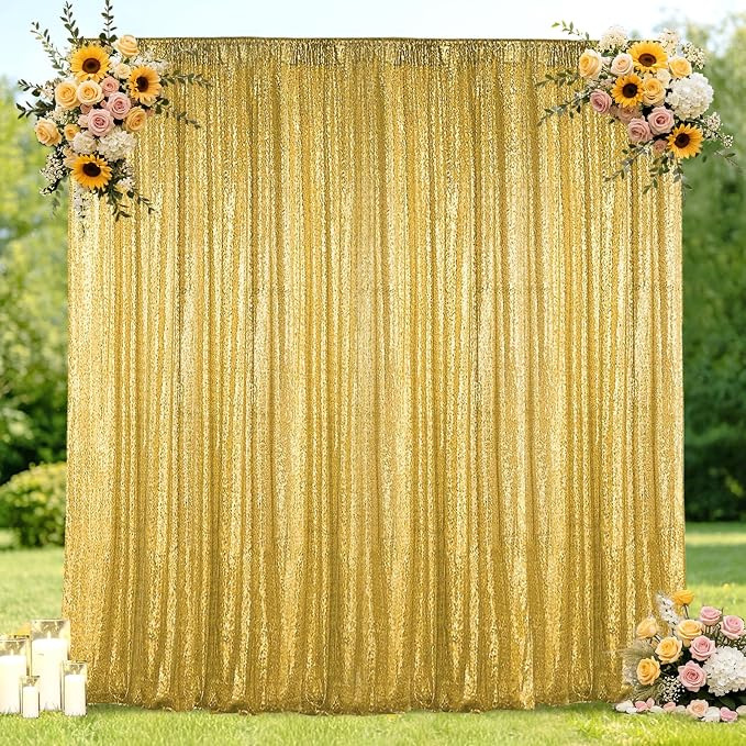 Hahuho Gold Sequin Backdrop Curtain, Party Decoration（1 Panels, 4FT x 8FT by Hahuho