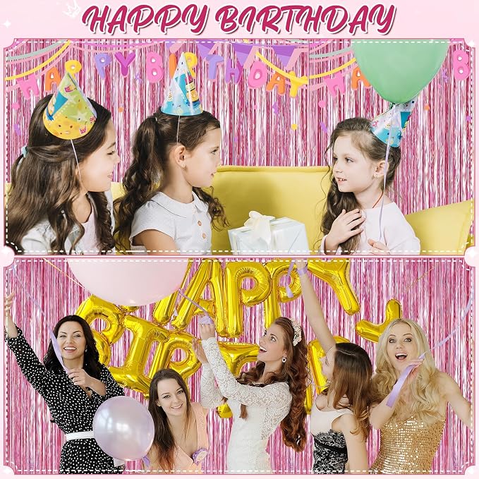 Crosize 2 Pack Laser Party Pink Streamers Backdrop, 3.3 x 9.9 ft | Tinsel Foil - Image 4