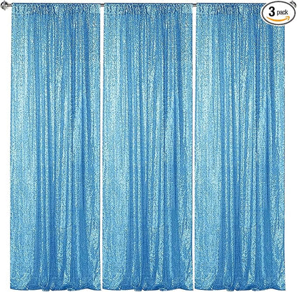 Sugargirl Blue Sequin Backdrop Curtain 3 Panels 2FTx8FT Glitter Blue Background by Sugargirl