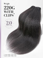 LUVME Invisible Clip in Hair Extensions, Kinky Straight Real Human Hair 18 Inch 2 Pack 220g 14pcs Clip ins Hair Extensions Natural Black for Women