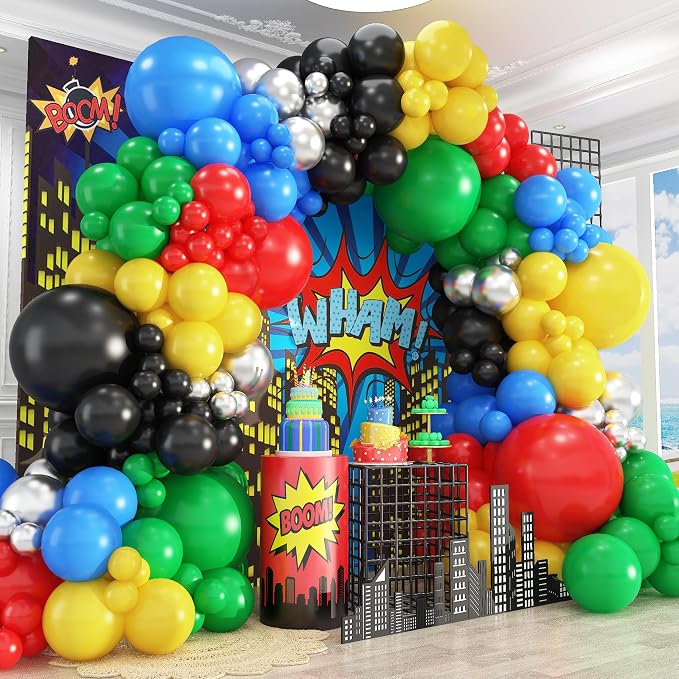 412Pcs Red Blue Yellow Green Black Balloon Arch Garland Kit, 18 12 10 5 Inch by PAXILE