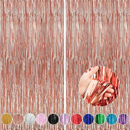 Crosize 2 Pack 3.3 x 9.9 ft Rose Gold Foil Fringe Backdrop Curtain, Streamer by Crosize