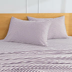 JELLYMONI 100% Natural Cotton Striped King Pillowcases Set, 2 Pack White and Purple Stripes Pattern Printed Pillow Covers with Envelope Closure(Pillows are not Included)