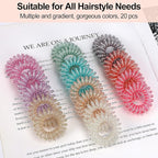 JessLab Spiral Hair Ties, 20 Pcs Traceless Phone Cord Hair Ties No Crease Spiral Bracelet Plastic Coil Ponytail Holders No-Damage Headband Hair Accessory for Girls Women Ladies Gift (Steel Beaded)