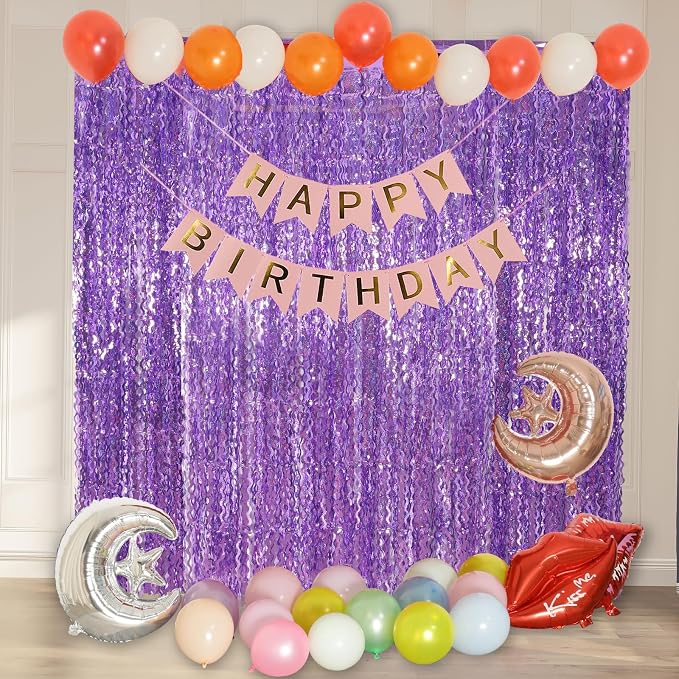 4 Pack Sparkle Wavy Purple Tinsel Curtain Party Backdrop - Image 6