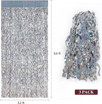 Silver Tinsel Backdrop- CYLMFC 3 Pack 3.3 ft x 6.6 ft Streamer Foil Fringe - Image 3
