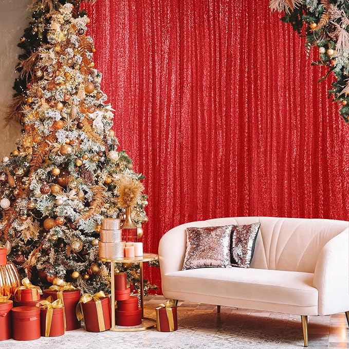 Hahuho Red Sequin Backdrop Curtain, Party Decoration（2 Panels, 2FT x 8FT - Image 8