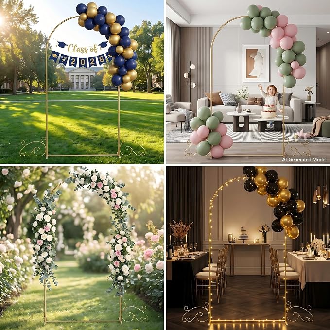 7.2FT Gold Wedding Arch Backdrop Stand, Heavy Duty Metal Half Arch - Image 6