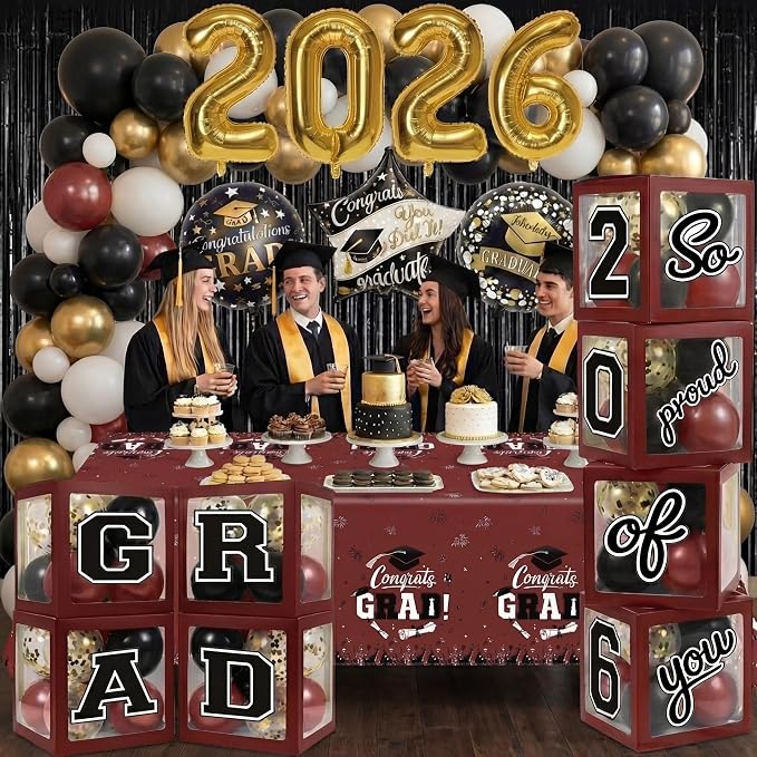Black and Maroon Graduation Decorations Class of 2026 - Image 2