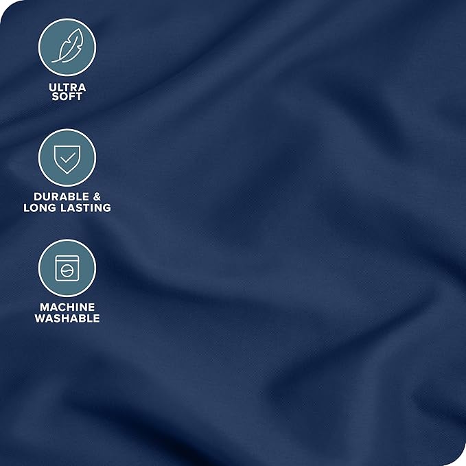 Bare Home Microfiber Pillow Cases - Queen Size Set of 2 - Cooling Pillowcases - Double Brushed - Easy Care - Envelope Closure (Queen Pillowcase Set of 2, Dark Blue)