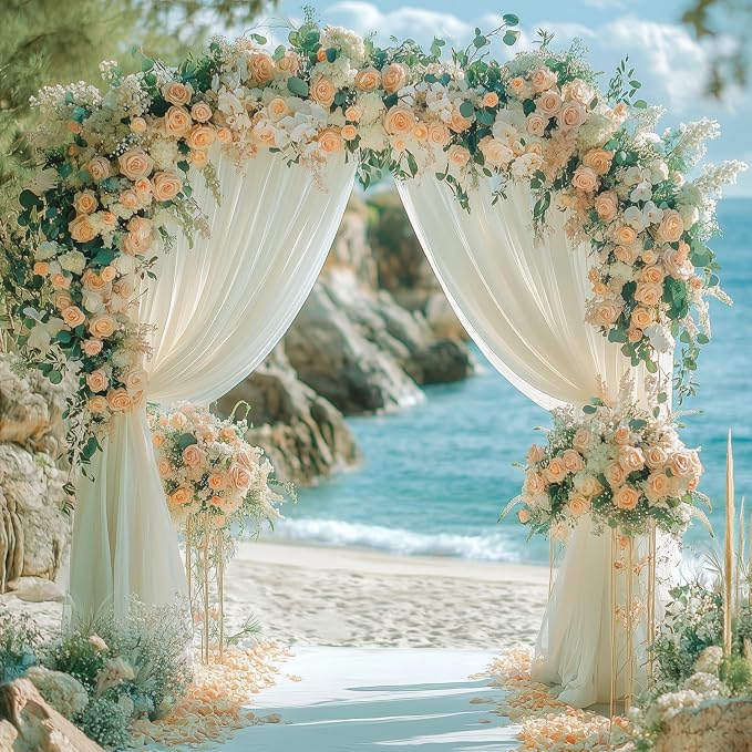 Ivory Backdrop Curtain for Wedding Parties Backdrop Drapes 10x8FT | Wrinkle - Image 6