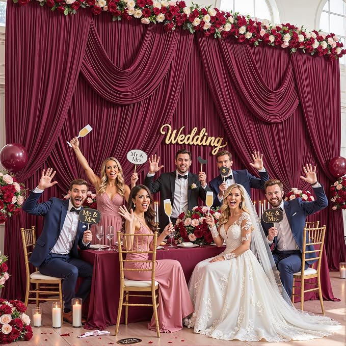 8 Panels Burgundy Backdrop Curtains - Image 2