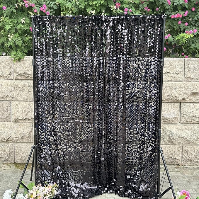 Black Sequin Backdrop, 4x10 Feet, Large 18MM, 2 Panel | Payette Shimmer - Image 3