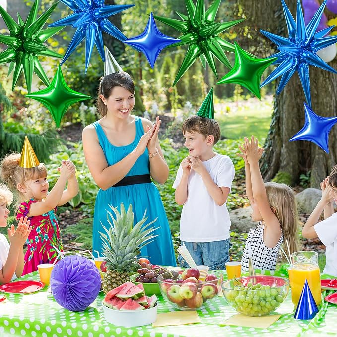 TONIFUL 18Pcs 22Inch Blue Green Large Explosion Star Mylar Balloons and 10Inch - Image 3