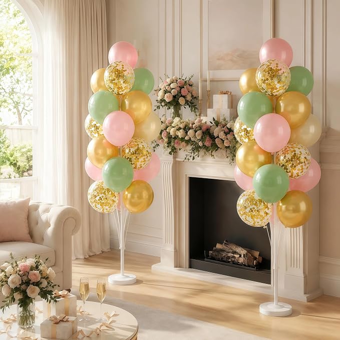 Hiins Sage Green Gold Balloon Stand Kit Set of 2, Base&Pole Decoration - Image 9