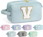 YOOLIFE Travel Makeup Cosmetic Bag - Monogram Cute Initial Makeup Bags Cosmetic Toiletry Bag Pouch Make Up Case for Women Her Best Friend Friendship Teacher, Personalized Birthday Gifts for Women V