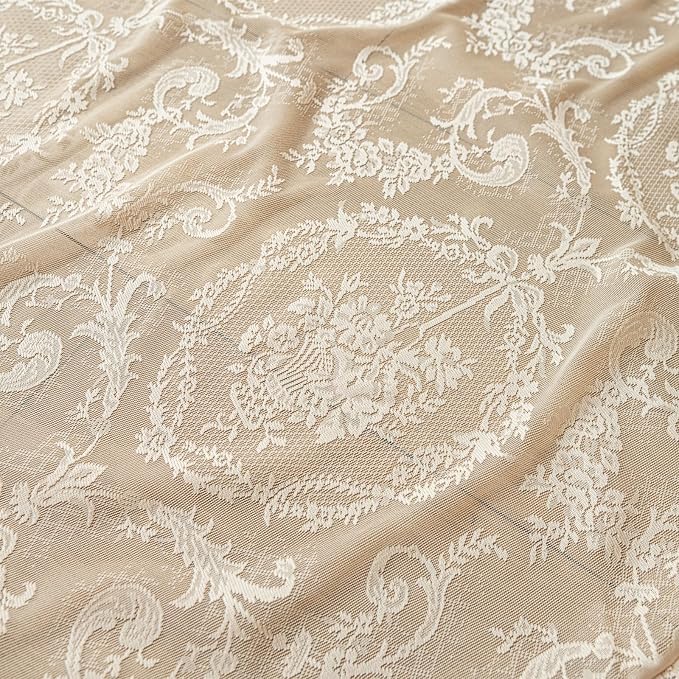 Deeprove Beige Lace Curtains 84 inches Length 2 Panels Set - Image 9