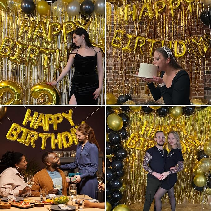 Gold Happy Birthday Balloon Banner, 16 Inch Foil Mylar Happy Birthday Balloons - Image 7