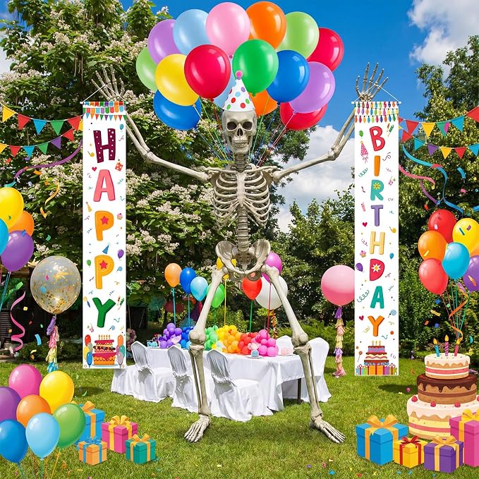 82 Pcs 12 ft Skeleton Birthday Costume Accessories Include Happy Birthday - Image 6