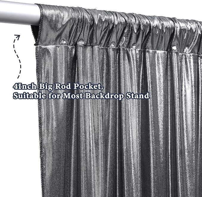 Outpain Thick 20 ft x 10 ft Black Silver Sequin Backdrop Curtain - Image 5