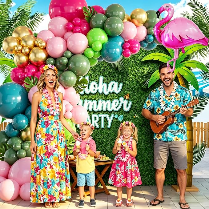 146Pcs Tropical Flamingo Balloon Arch Garland Kit, Hot Pink Dark Green Light - Image 5