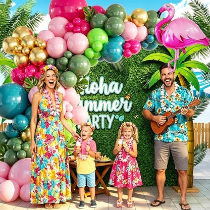 146Pcs Tropical Flamingo Balloon Arch Garland Kit, Hot Pink Dark Green Light - Image 5