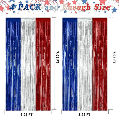 ZATAYE 4 Pack Blue Silver Red Foil Curtain Streamer Decorations | Blue Silver - Image 2