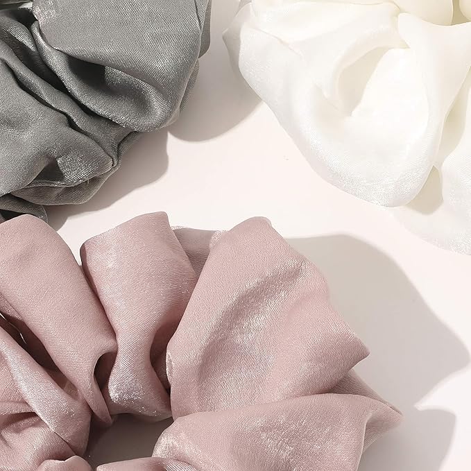Scrunchies Hair Ties for Women - Big Silk Satin Scrunchie Exra Large Jumbo Gaint Oversized Cute Scrunchy for Curl Thick Hair Ligas Para el Cabello De Mujer Decorations Hair Accessories Gift for Girls