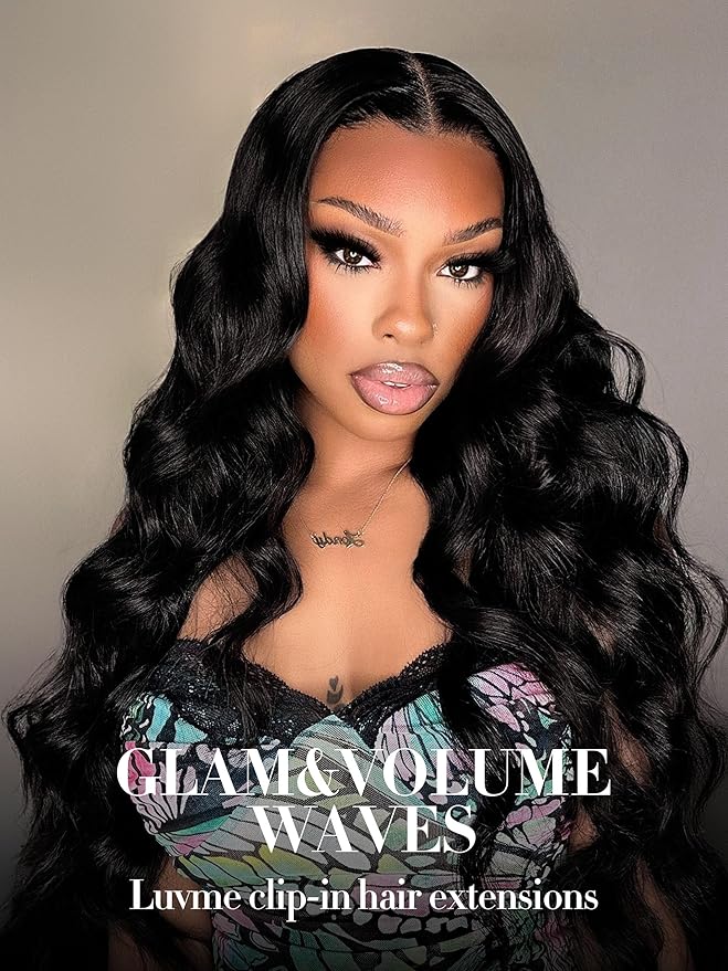 LUVME Clip in Hair Extensions Real Human Hair, Remy Human Hair Extensions Clip ins for Women, Natural Human Hair, 14inch 135g 9Pcs, Natural Black