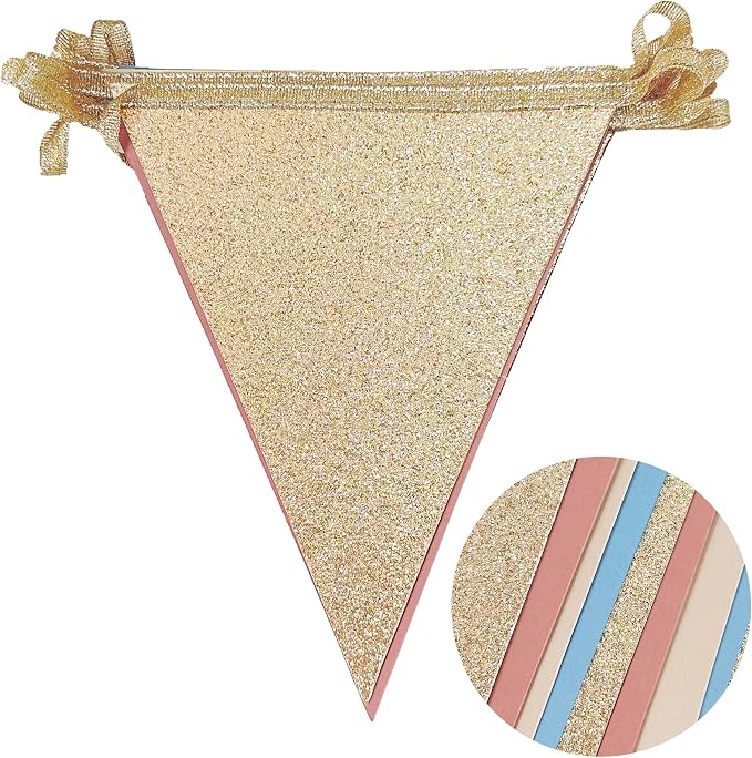 Dusty Rose Pink and Blue Beige Champagne Gold Party Decorations Pennant Banner - Image 3