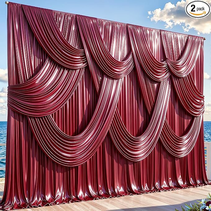 30x10ft Burgundy Glitter Backdrop Curtain by Partisky