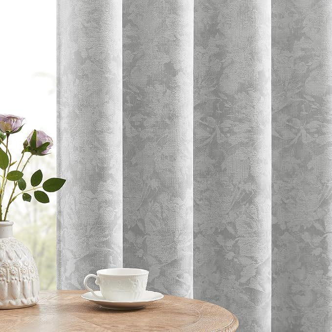 Beauoop Grey Floral Jacquard Blackout Curtains by Beauoop
